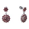 Silver earrings with czech garnet, rhodium plated - flower                                          