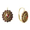 Silver earrings with czech garnet, gold plated - oval                                               
