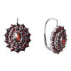 Silver earrings with czech garnet, rhodium plated - oval                                            
