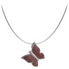 Silver necklace with czech garnet, rhodium plated, animal - butterfly                               