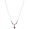 Silver necklace with czech garnet, rhodium plated - drop                                            