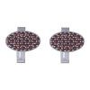Silver cuff-links with czech garnet, rhodium plated - oval                                          