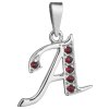 Silver pendant with czech garnet, rhodium plated - letter A                                         
