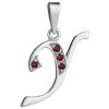 Silver pendant with czech garnet, rhodium plated - letter Y                                         