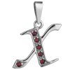 Silver pendant with czech garnet, rhodium plated - letter X                                         