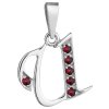 Silver pendant with czech garnet, rhodium plated - letter U                                         