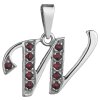 Silver pendant with czech garnet, rhodium plated - letter W                                         