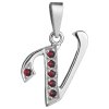 Silver pendant with czech garnet, rhodium plated - letter V                                         
