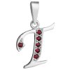 Silver pendant with czech garnet, rhodium plated - letter T                                         