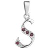 Silver pendant with czech garnet, rhodium plated - letter S                                         