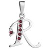 Silver pendant with czech garnet, rhodium plated - letter R                                         