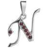 Silver pendant with czech garnet, rhodium plated - letter N                                         