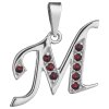 Silver pendant with czech garnet, rhodium plated - letter M                                         