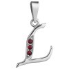 Silver pendant with czech garnet, rhodium plated - letter L                                         