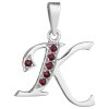 Silver pendant with czech garnet, rhodium plated - letter K                                         