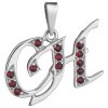 Silver pendant with czech garnet, rhodium plated - letter CH                                        