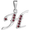 Silver pendant with czech garnet, rhodium plated - letter H                                         