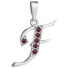 Silver pendant with czech garnet, rhodium plated - letter F                                         