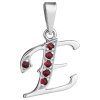 Silver pendant with czech garnet, rhodium plated - letter E                                         