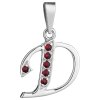 Silver pendant with czech garnet, rhodium plated - letter D                                         
