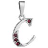 Silver pendant with czech garnet, rhodium plated - letter C                                         