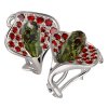Silver earrings with czech garnet and moldavite, rhodium plated - calla                             
