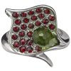Silver ring with czech garnet and moldavite, rhodium plated - calla                                 