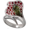 Silver ring with czech garnet and moldavite, rhodium plated - calla                                 