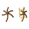 Silver earrings with czech garnet, gold plated - star                                               