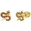 Silver earrings with czech garnet, gold plated, animal - snake                                      