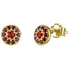 Silver earrings with czech garnet, gold plated - circle                                             