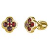 Silver earrings with czech garnet, gold plated - flower                                             