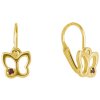 Silver earrings with czech garnet, gold plated, animal - butterfly                                  