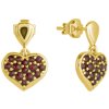 Silver earrings with czech garnet, gold plated - heart                                              
