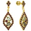 Silver earrings with czech garnet and moldavite  and peridot, gold plated - drop                    