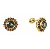 Silver earrings with czech garnet and moldavite, gold plated - flower                               