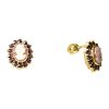 Silver earrings with czech garnet and cameo, gold plated - oval                                     