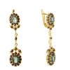 Silver earrings with czech garnet and moldavite, gold plated - oval                                 