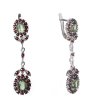 Silver earrings with czech garnet and moldavite, rhodium plated - oval                              
