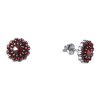 Silver earrings with czech garnet, rhodium plated - flower                                          