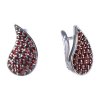 Silver earrings with czech garnet, rhodium plated - drop                                            