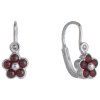 Silver earrings with czech garnet, rhodium plated - flower                                          