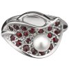 Silver ring with czech garnet and pearl, rhodium plated - leaf                                      