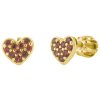 Silver earrings with czech garnet, gold plated - heart                                              