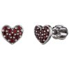 Silver earrings with czech garnet, rhodium plated - heart                                           
