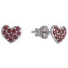 Silver earrings with czech garnet, rhodium plated - heart                                           